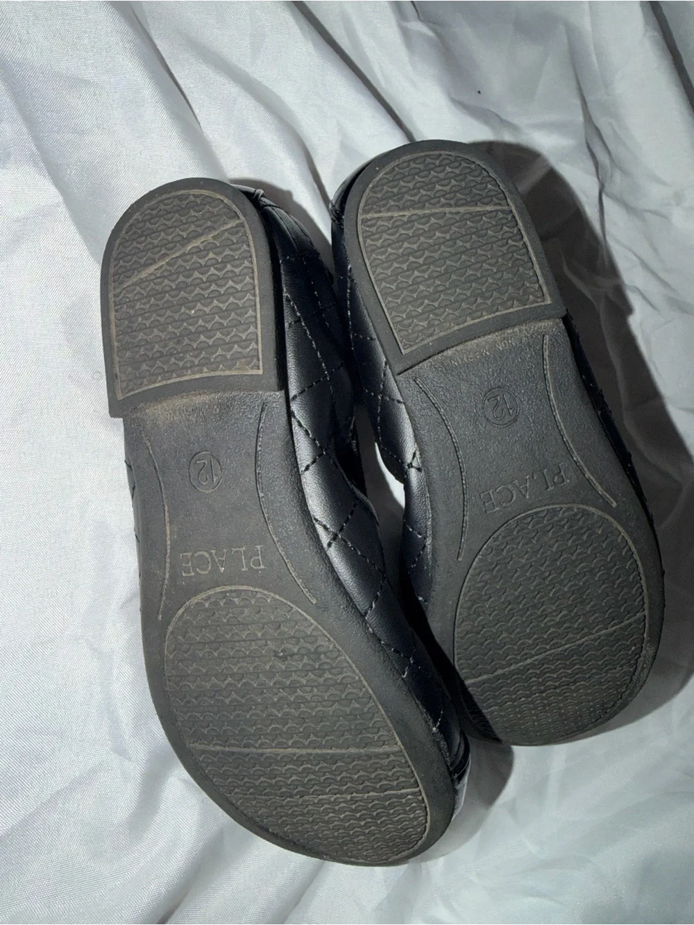 PLACE Black Quilted Ballet Flats with Patent Toe
